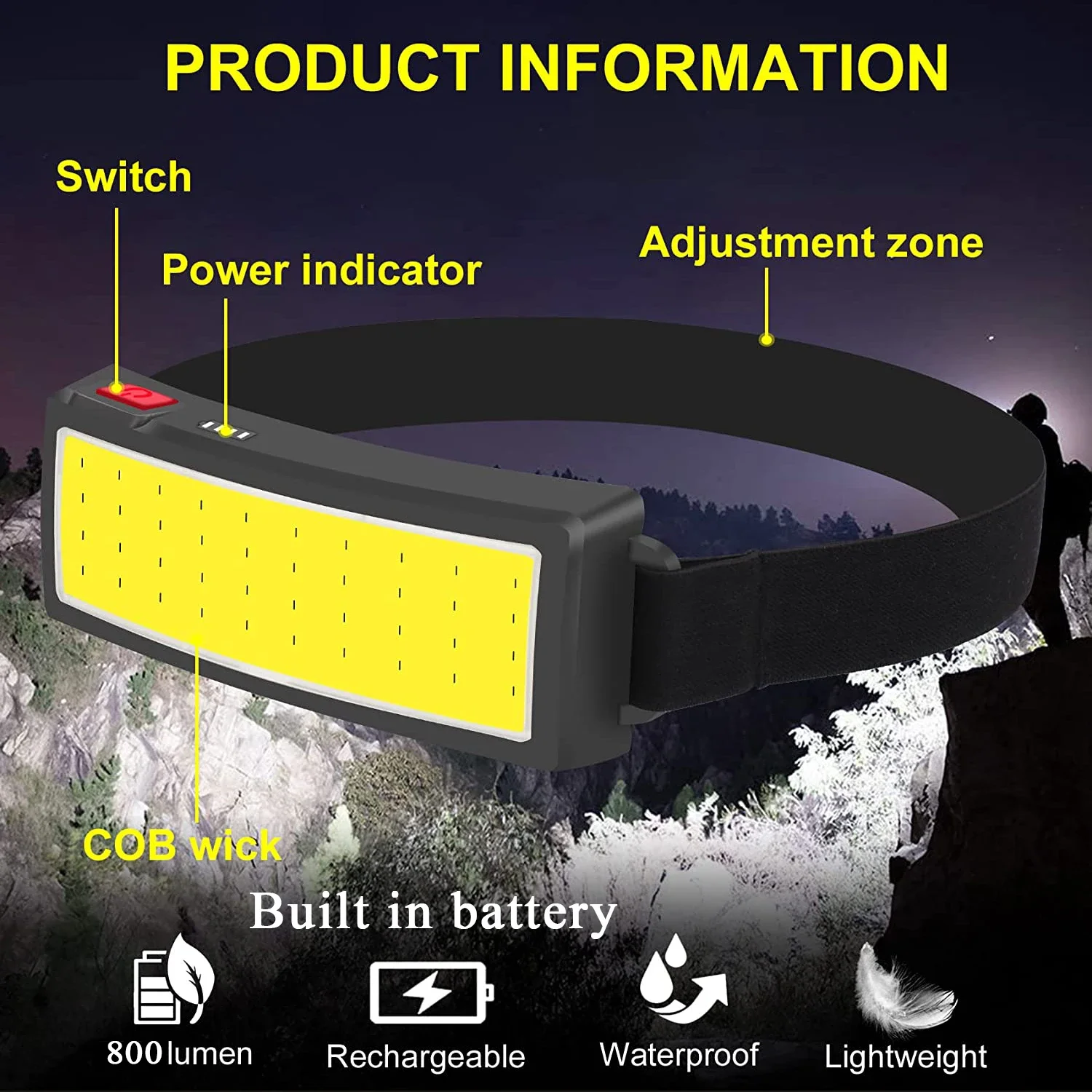COB 휴대용 LED 헤드라이트 야외 헤드라이트 내장  - Renewable Energy Battery 리뷰 및 가격