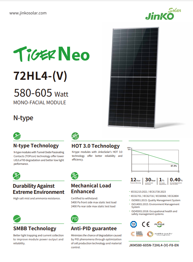 징코 타이거 네오 72HL4-(V) 580-605W 고 - Jinko Solar Panel Tiger Neo 리뷰 및 가격