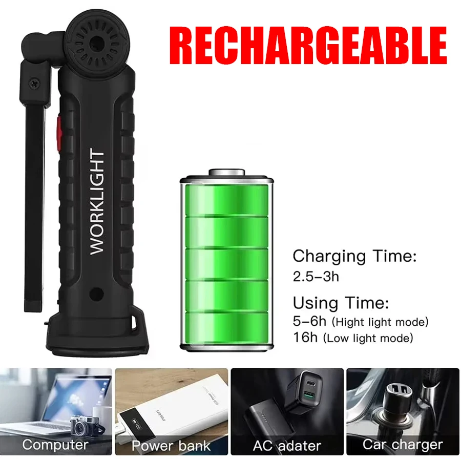 새로운 휴대용 COB LED 손전등 USB C 충전식  - Renewable Energy Battery 리뷰 및 가격